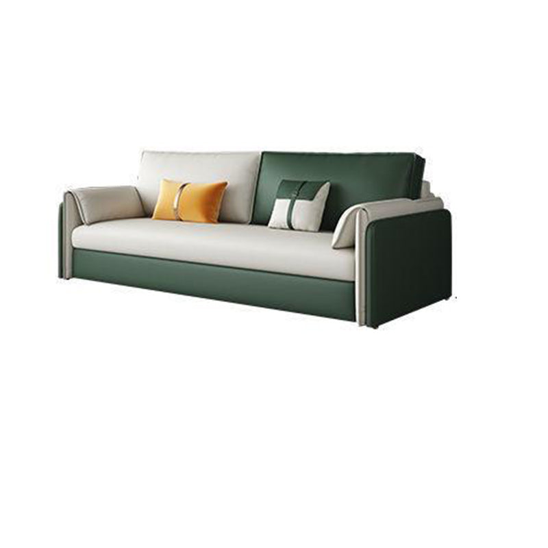 Glam Green Futon Sleeper Sofa Bed in Bonded Leather with Storage