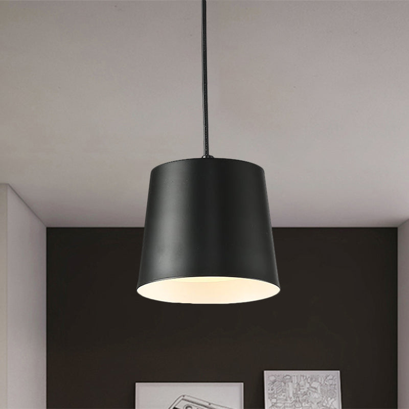 Barrel Iron Down Lighting Modernist LED Black Hanging Ceiling Lamp for Restaurant with Acrylic Diffuser