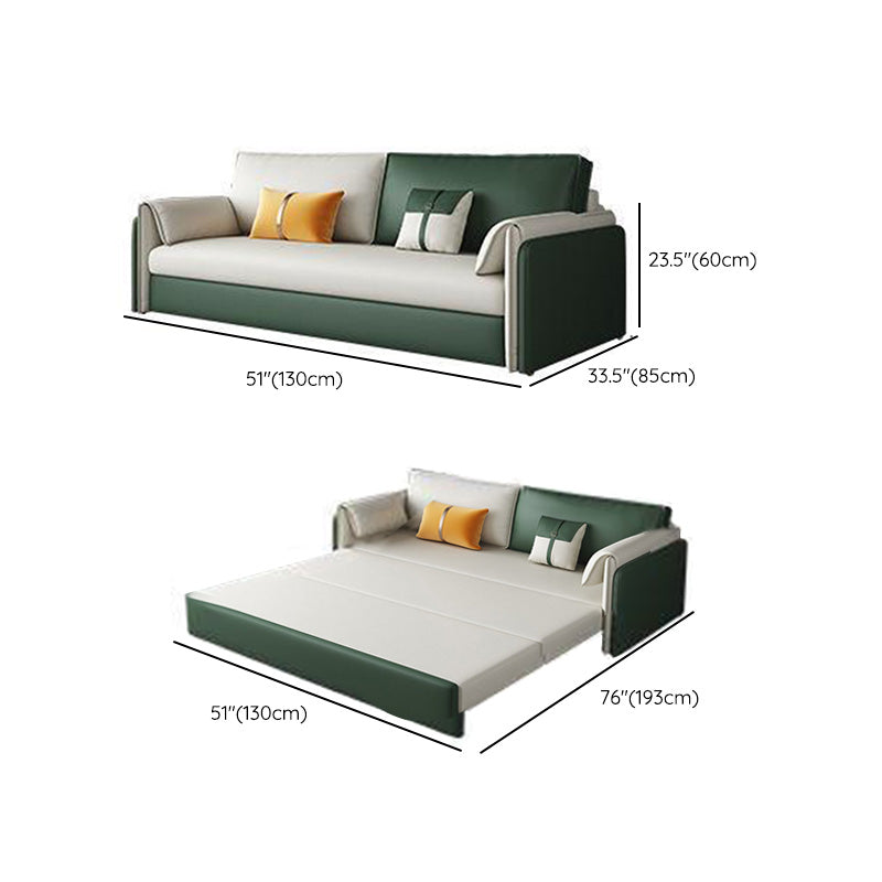 Glam Green Futon Sleeper Sofa Bed in Bonded Leather with Storage