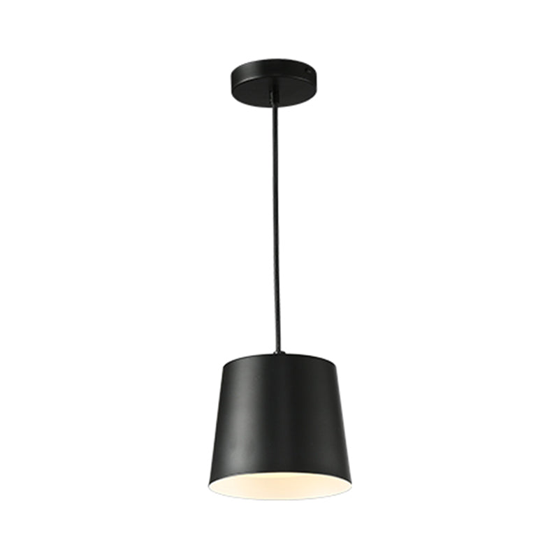 Barrel Iron Down Lighting Modernist LED Black Hanging Ceiling Lamp for Restaurant with Acrylic Diffuser