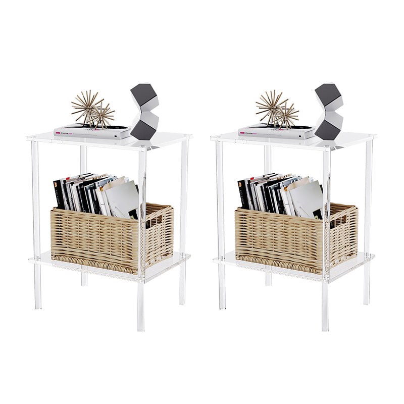 Clear Acrylic Sofa Side Accent Table Contemporary 15.7" W End Table Set with Storage