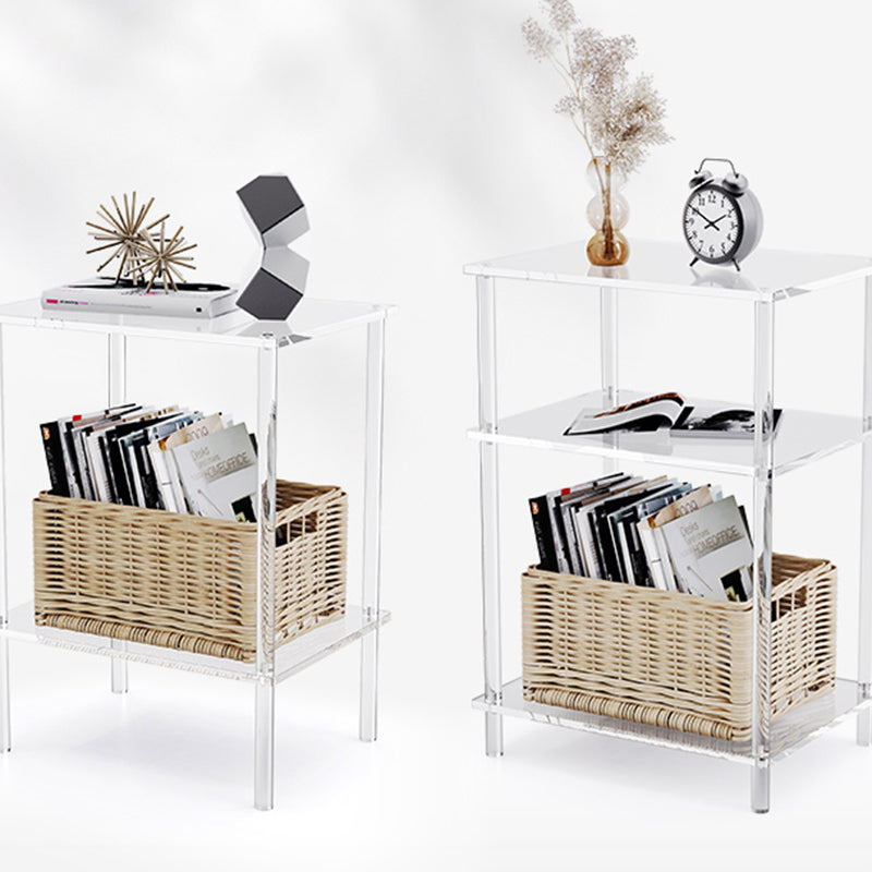 Clear Acrylic Sofa Side Accent Table Contemporary 15.7" W End Table Set with Storage