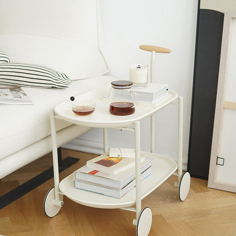 Elliptical Tray Top End Table 25.4" Tall 2-Tier Side Table with Casters