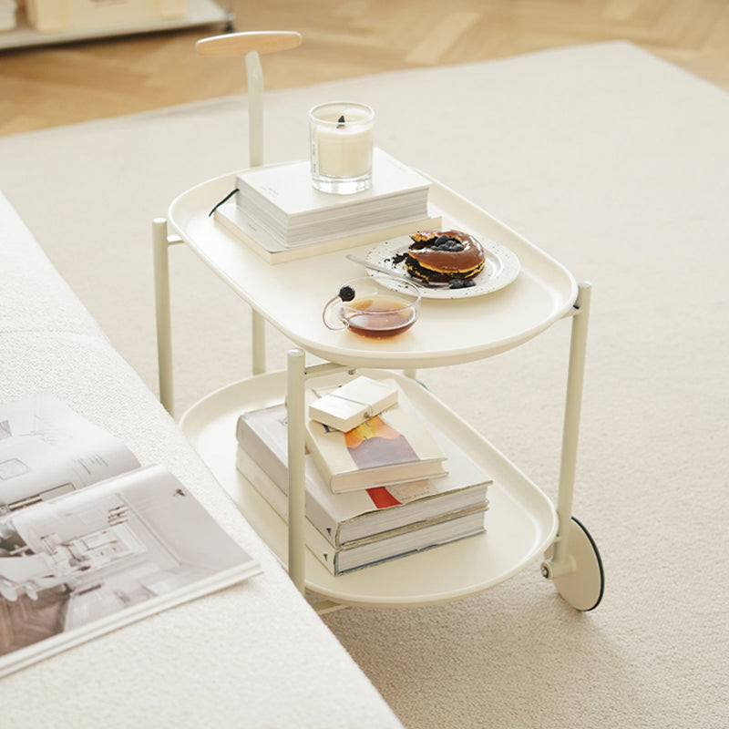 Elliptical Tray Top End Table 25.4" Tall 2-Tier Side Table with Casters