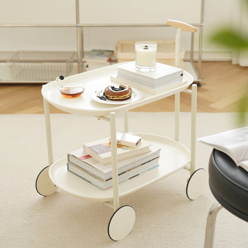 Elliptical Tray Top End Table 25.4" Tall 2-Tier Side Table with Casters