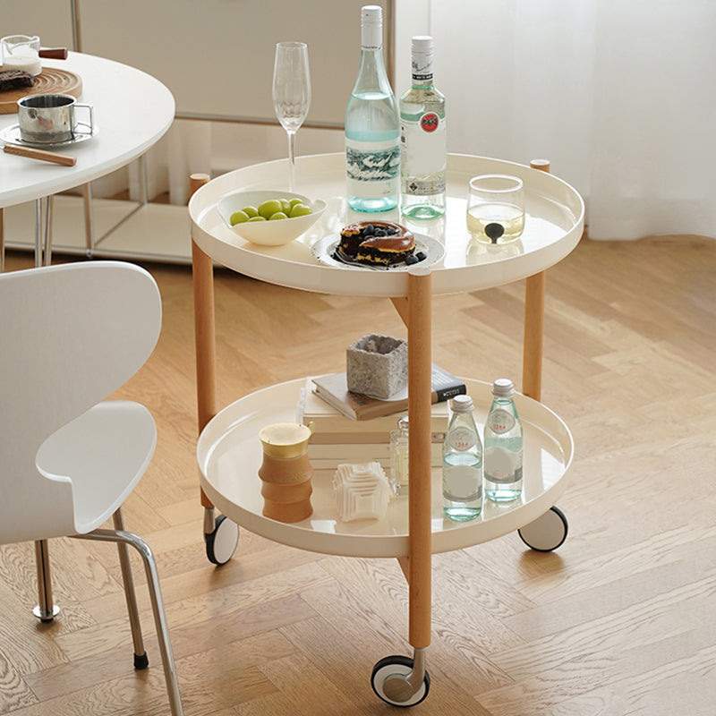 Dia 22.2" Round Side Table Modern Tray Top End Table with Casters