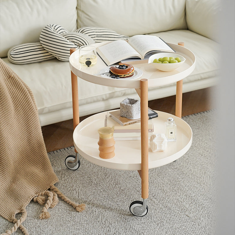 Dia 22.2" Round Side Table Modern Tray Top End Table with Casters