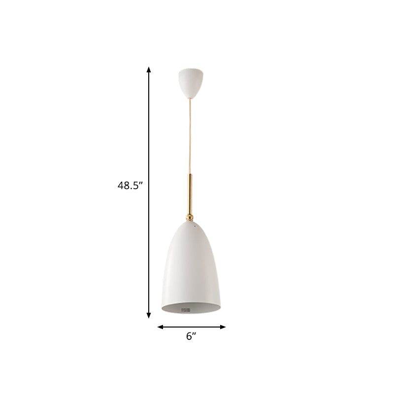 1 Bulb Bedroom Drop Pendant Light Modern White Ceiling Hang Fixture with Bullet Iron Shade