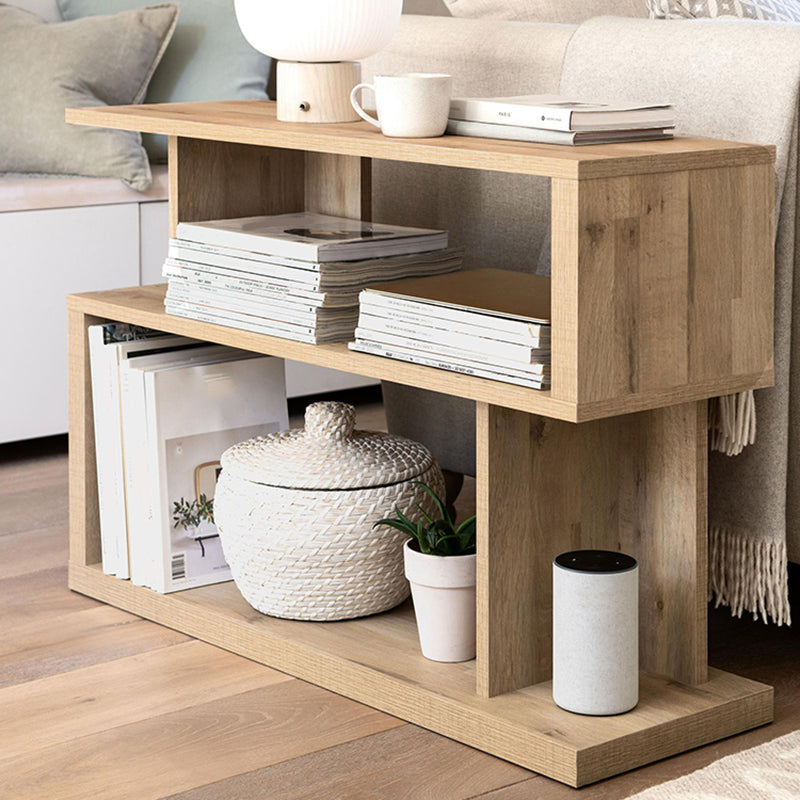 Pine Wood End Table Natural 2 Pieces Sofa Side Accent Table with Storage Shelves
