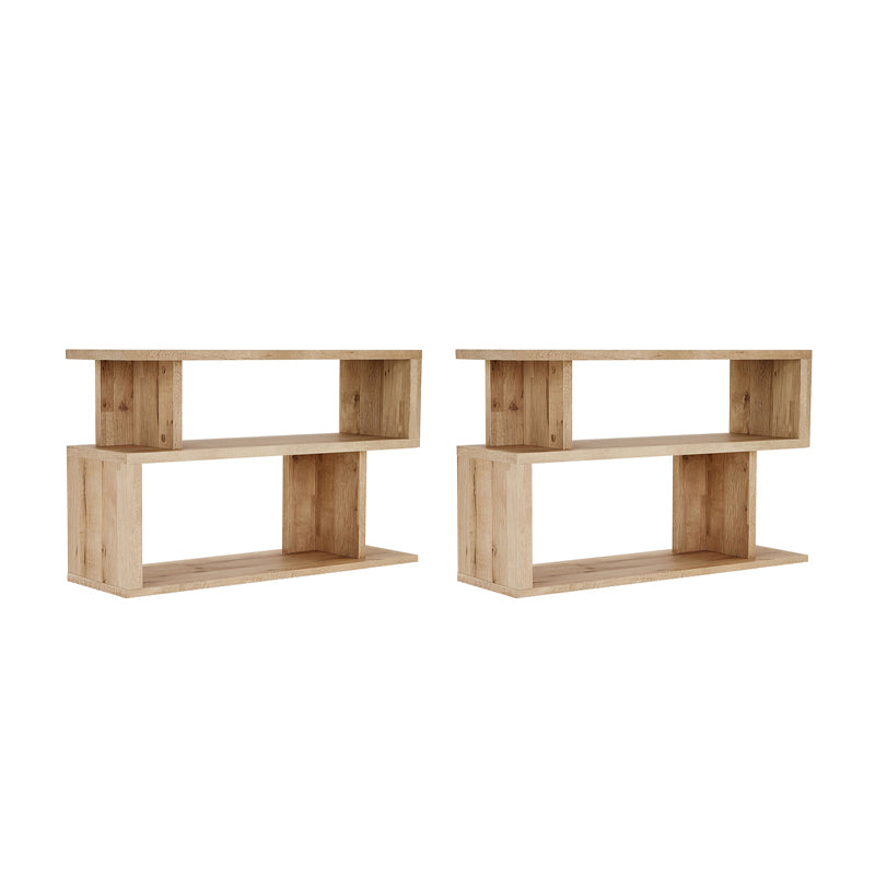 Pine Wood End Table Natural 2 Pieces Sofa Side Accent Table with Storage Shelves