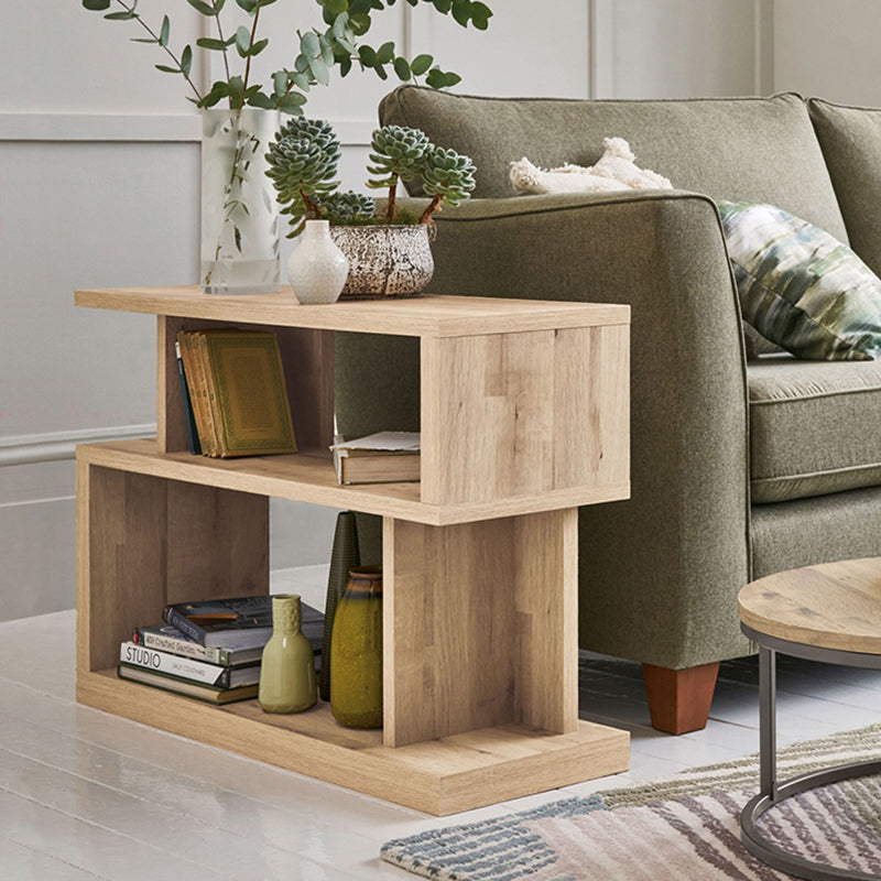 Pine Wood End Table Natural 2 Pieces Sofa Side Accent Table with Storage Shelves