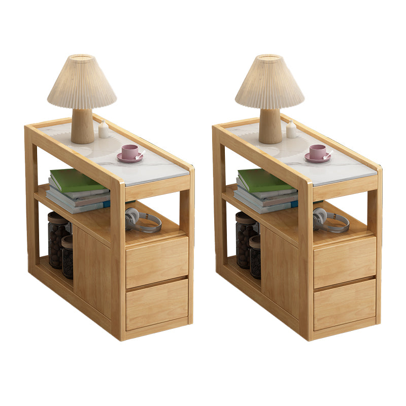 Living Room Side End Table Solid Wood with Storage Rectangular Corner Table