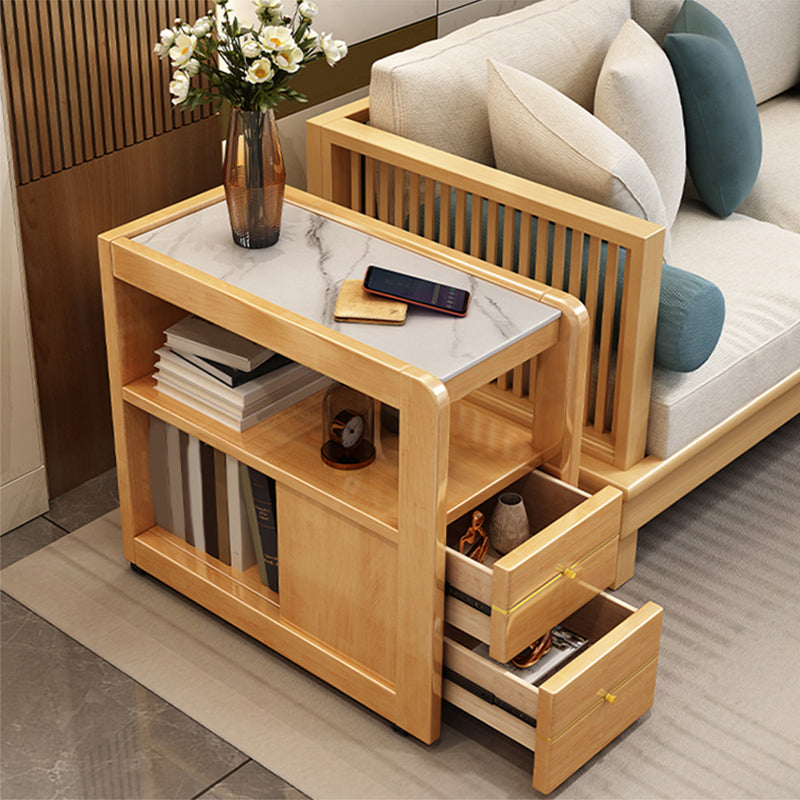 Living Room Side End Table Solid Wood with Storage Rectangular Corner Table