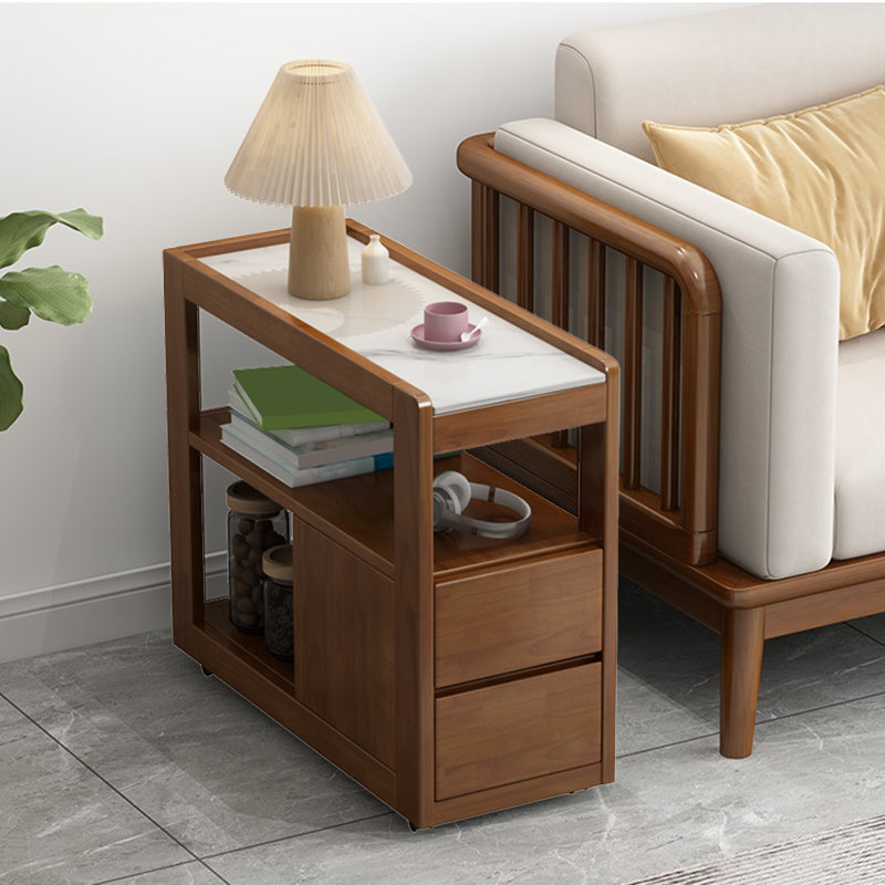 Living Room Side End Table Solid Wood with Storage Rectangular Corner Table