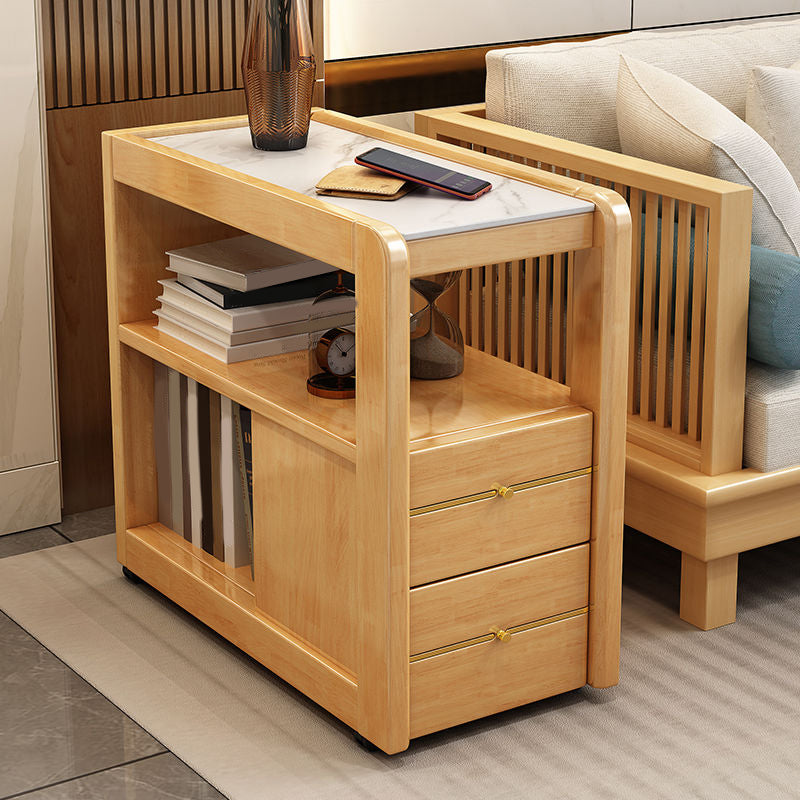Living Room Side End Table Solid Wood with Storage Rectangular Corner Table