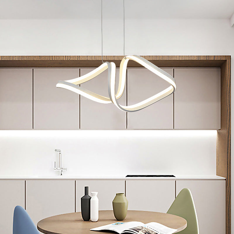 Acrylic Twisted Chandelier Light Fixture Minimalist LED White Hanging Ceiling Lamp in Warm/White Light