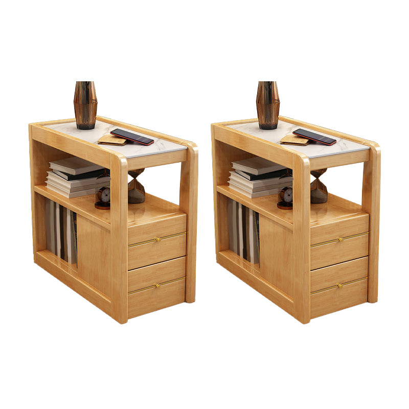 Living Room Side End Table Solid Wood with Storage Rectangular Corner Table