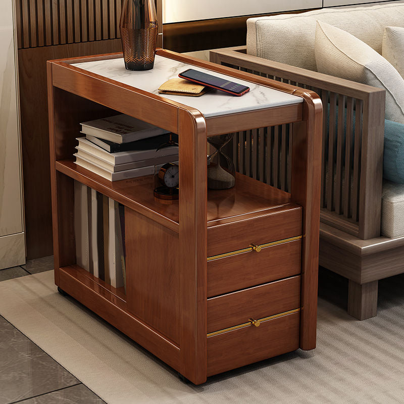 Living Room Side End Table Solid Wood with Storage Rectangular Corner Table