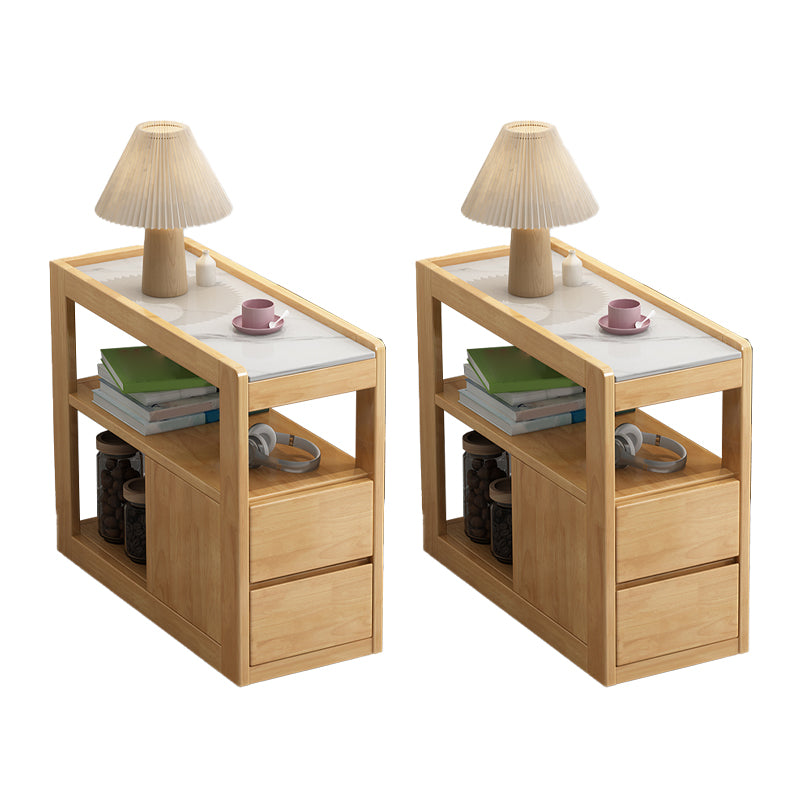 Solid Wood Accent Side Table 4 Legs with Storage Living Room Rectangular