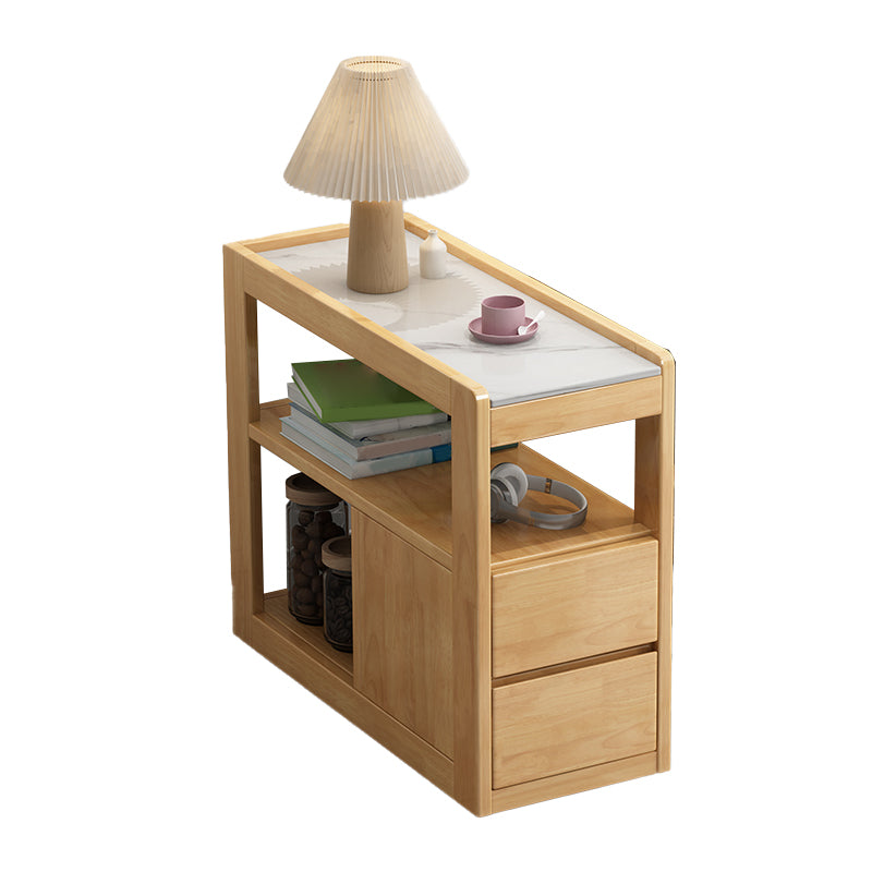 Solid Wood Accent Side Table 4 Legs with Storage Living Room Rectangular