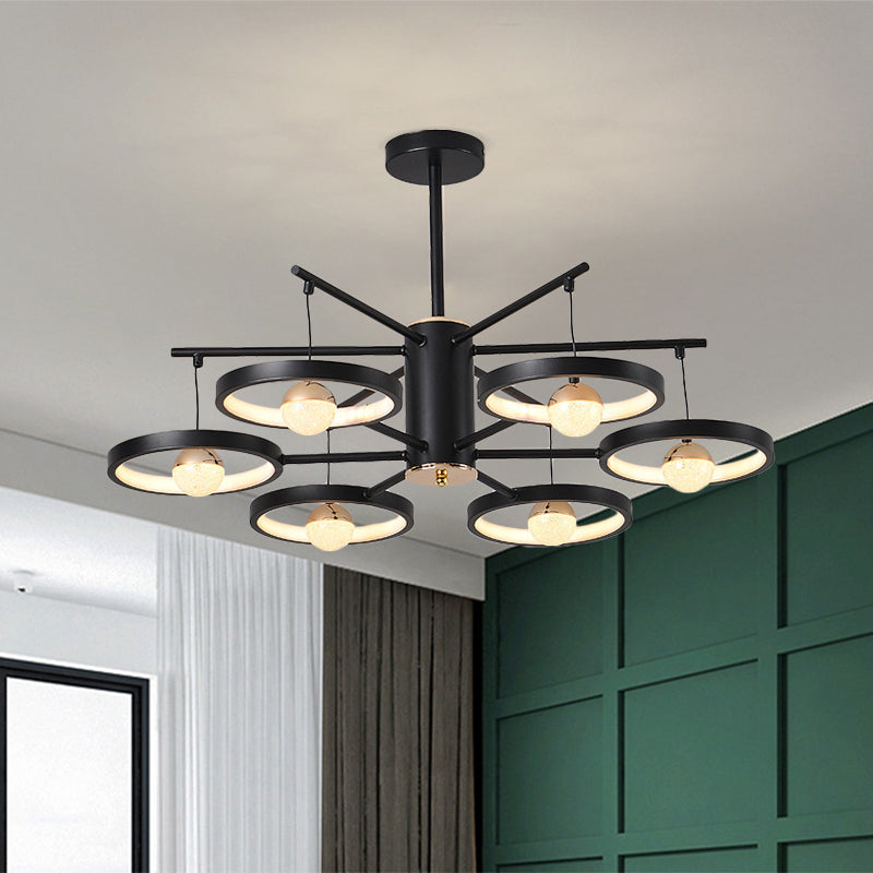 Modern 5/6 teste semi -montaggio illuminazione Black Finish Loop LED vicino alla lampada a soffitto con ombra acrilica, larghe 25,5 "/29,5"