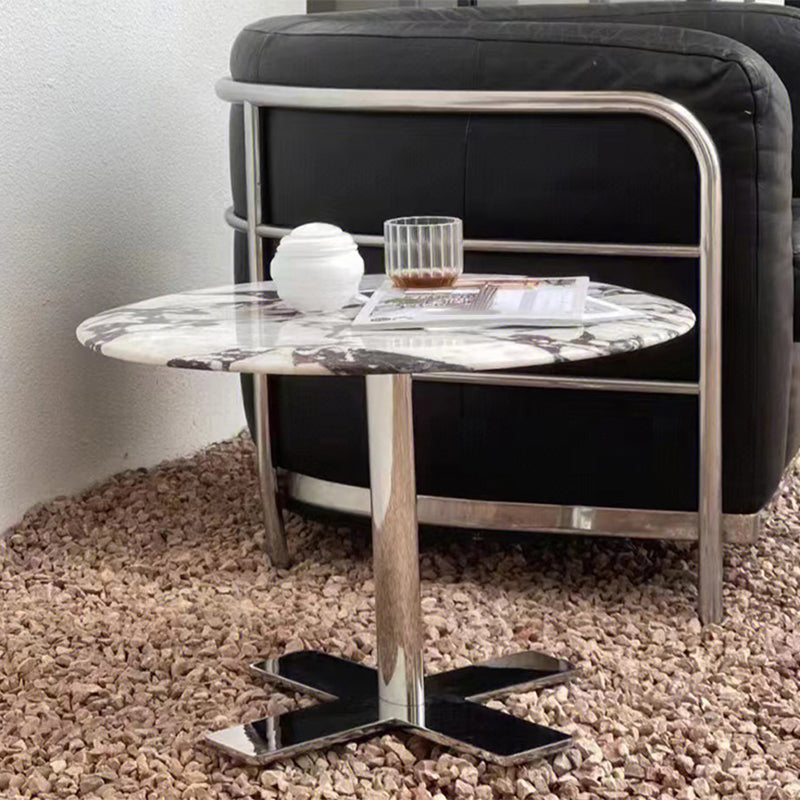 Rustic Sofa Side Accent Table Pedestal Metal Round Living Room Corner Table