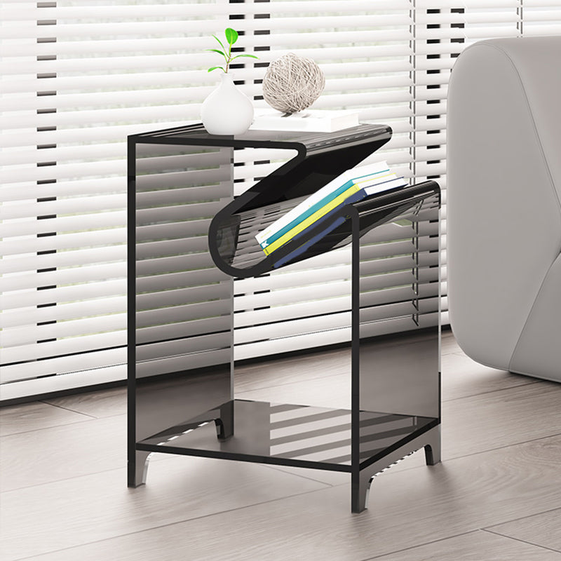 Modernistic Sofa Side Accent Table Plastic 4 Legs Double Tier Rectangular