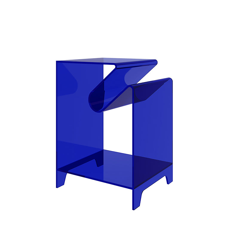 Modernistic Sofa Side Accent Table Plastic 4 Legs Double Tier Rectangular