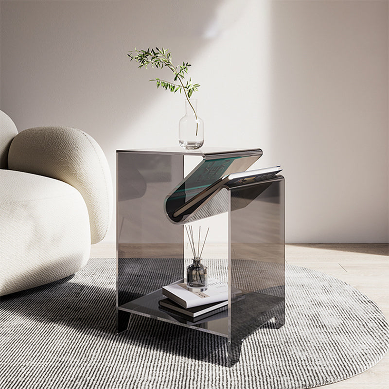 Modernistic Sofa Side Accent Table Plastic 4 Legs Double Tier Rectangular