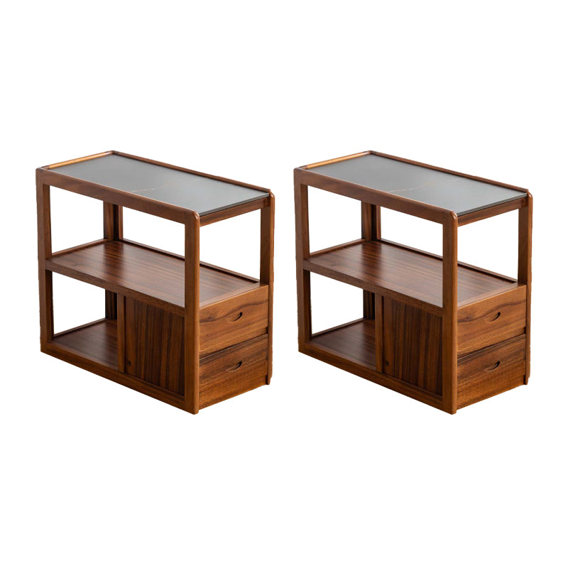 Modernistic Sofa Side Accent Table Solid Wood Block Rectangular with Storage