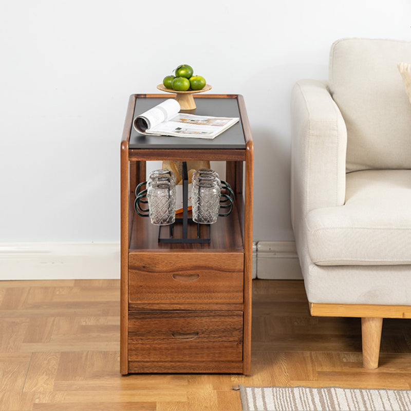 Modernistic Sofa Side Accent Table Solid Wood Block Rectangular with Storage