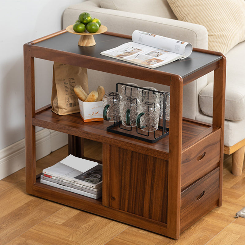 Modernistic Sofa Side Accent Table Solid Wood Block Rectangular with Storage