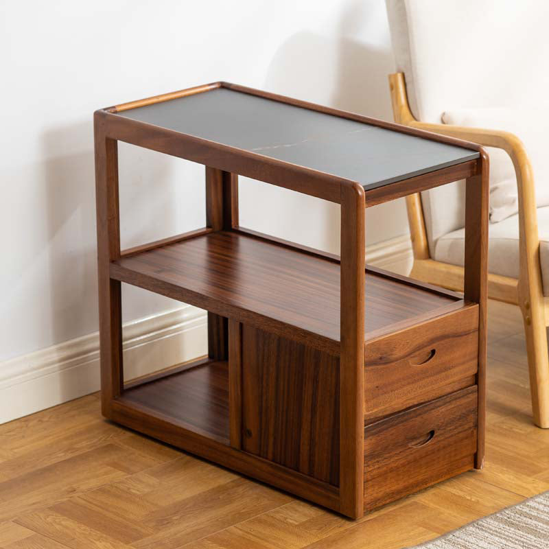 Modernistic Sofa Side Accent Table Solid Wood Block Rectangular with Storage