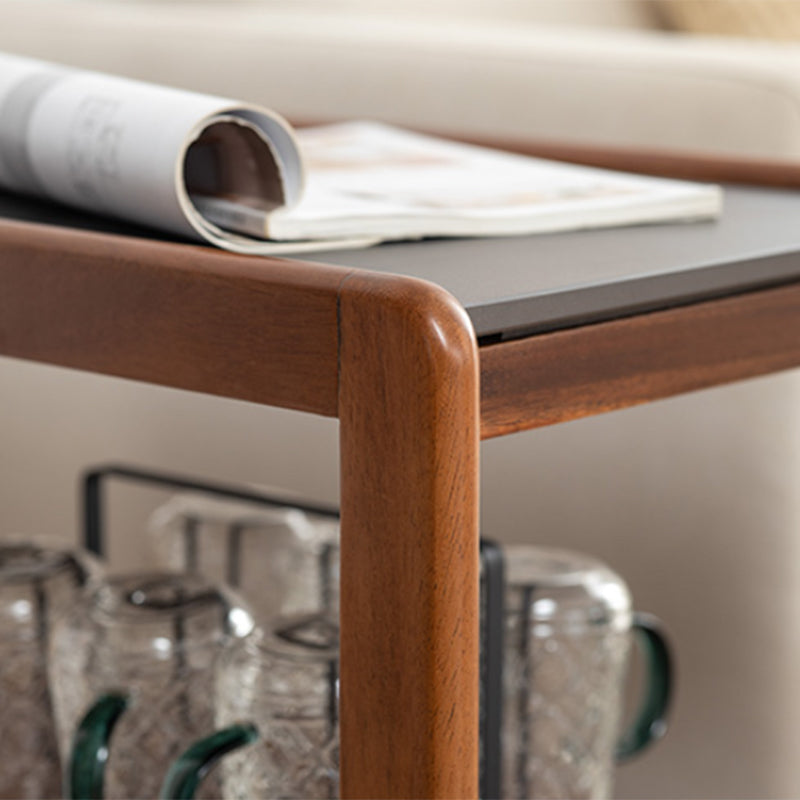 Modernistic Sofa Side Accent Table Solid Wood Block Rectangular with Storage