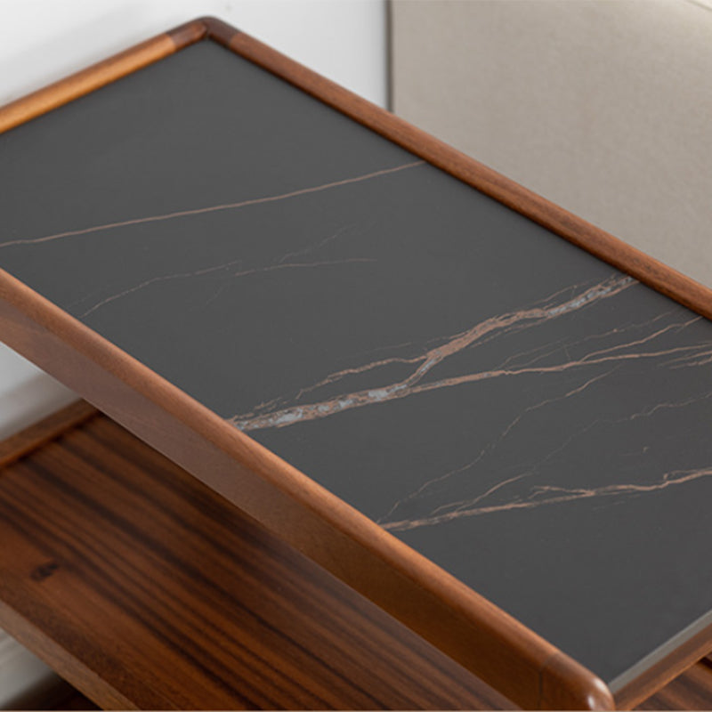 Modernistic Sofa Side Accent Table Solid Wood Block Rectangular with Storage