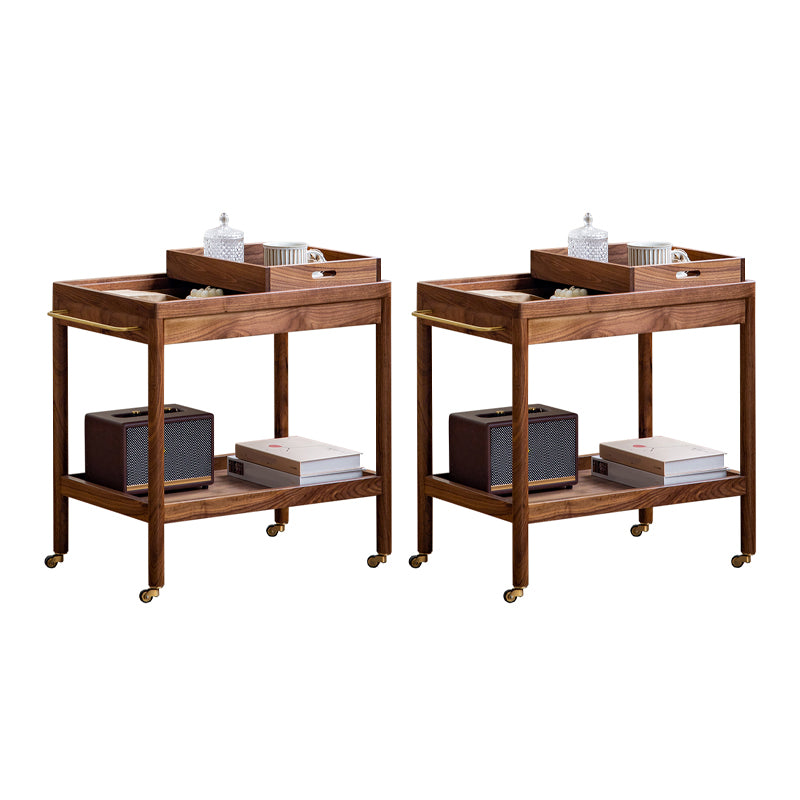 Modernistic Accent Side Table Solid Wood with Storage Living Room Double Tier