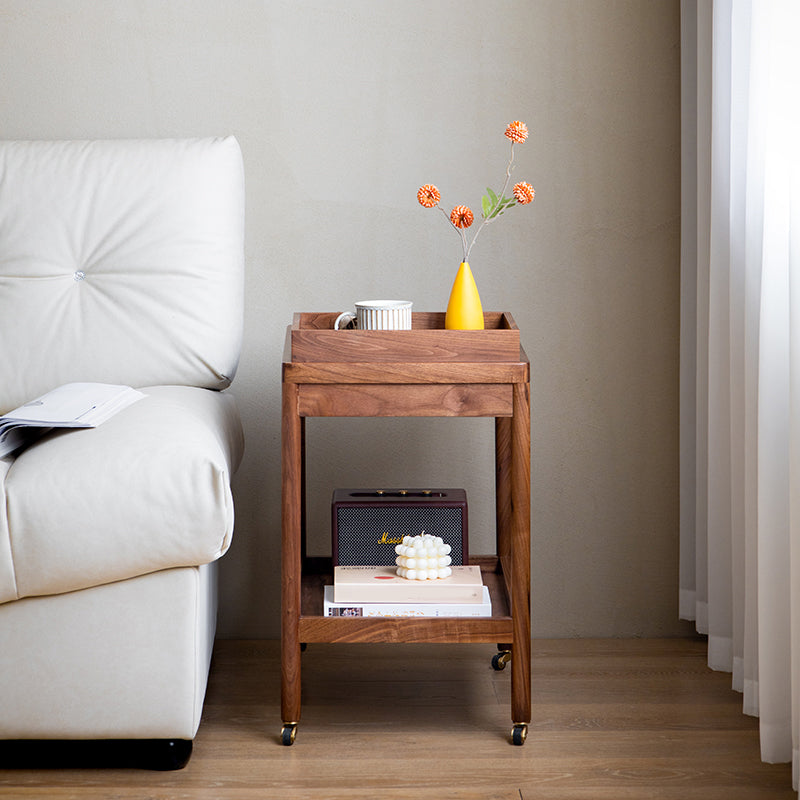 Modernistic Accent Side Table Solid Wood with Storage Living Room Double Tier
