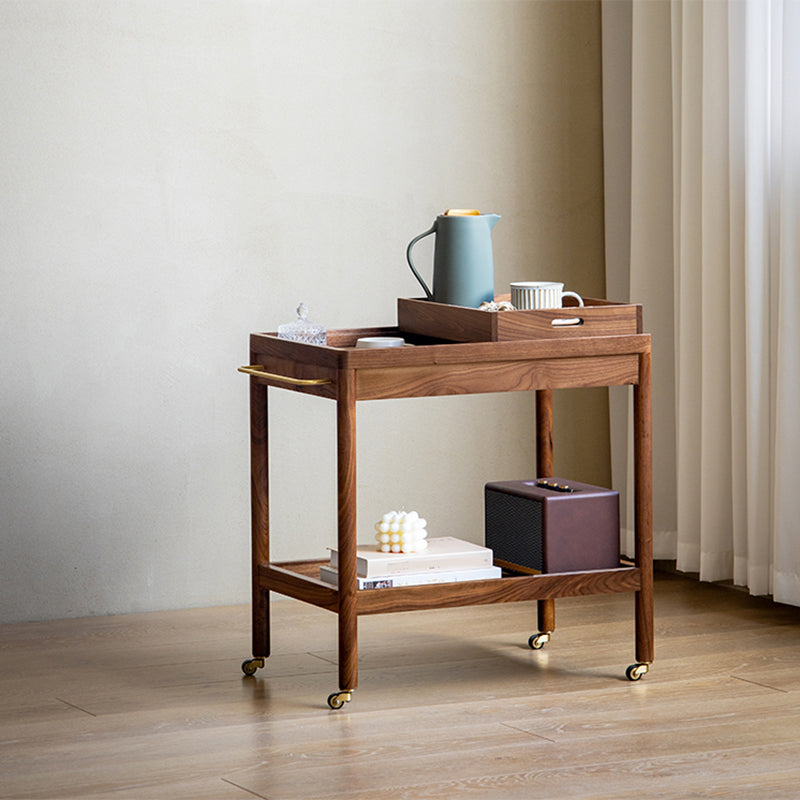 Modernistic Accent Side Table Solid Wood with Storage Living Room Double Tier