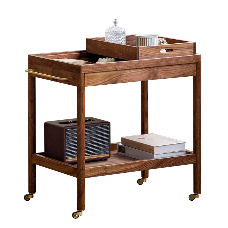 Modernistic Accent Side Table Solid Wood with Storage Living Room Double Tier