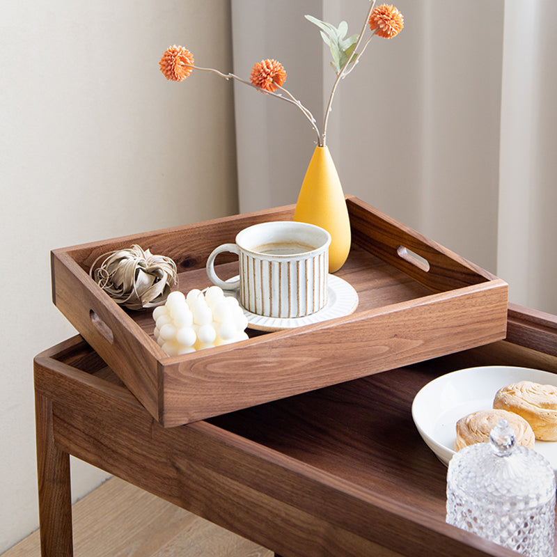 Modernistic Accent Side Table Solid Wood with Storage Living Room Double Tier