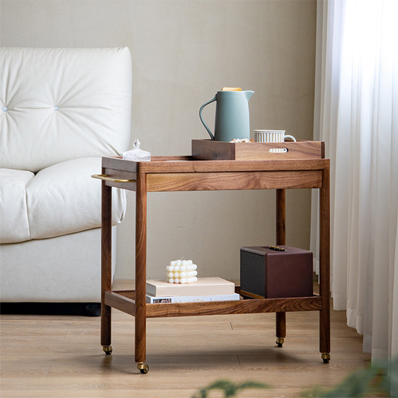 Modernistic Accent Side Table Solid Wood with Storage Living Room Double Tier