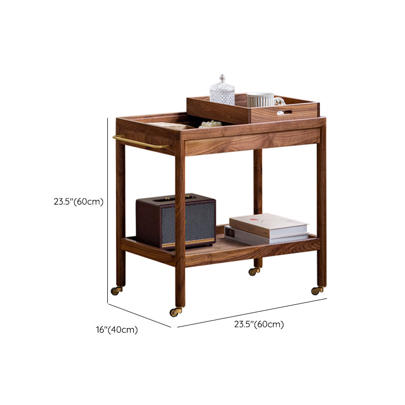 Modernistic Accent Side Table Solid Wood with Storage Living Room Double Tier