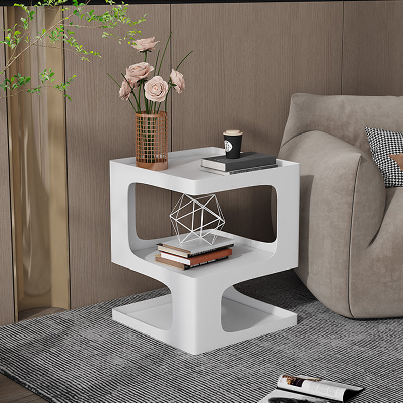 Contemporary Sofa Side Accent Table Metal Square with Storage Block Living Room
