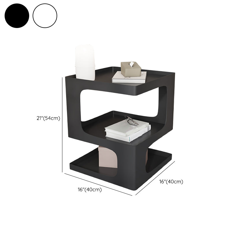 Contemporary Sofa Side Accent Table Metal Square with Storage Block Living Room