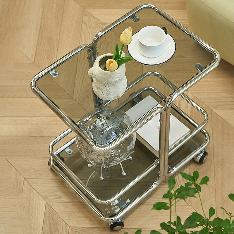 Contemporary Corner Table Double Tier Accent Side Table with Shelf