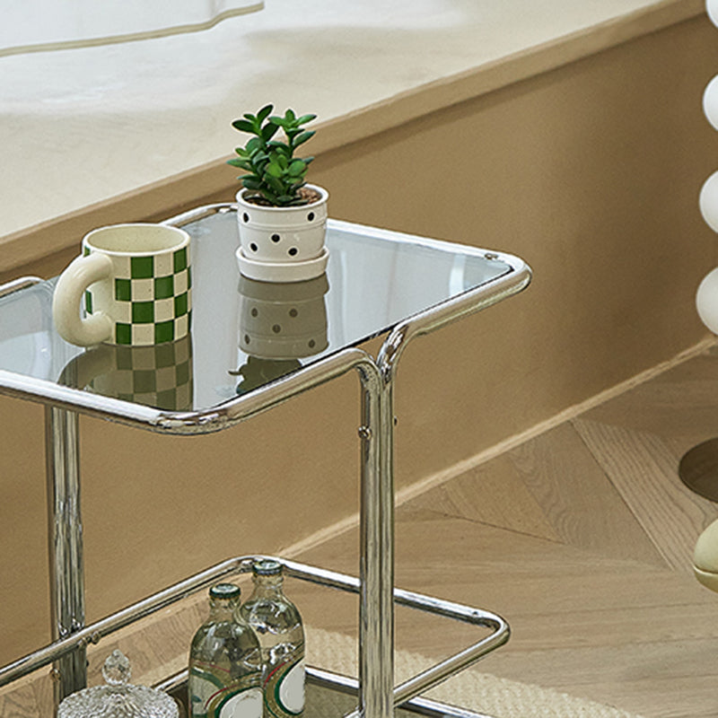 Contemporary Corner Table Double Tier Accent Side Table with Shelf