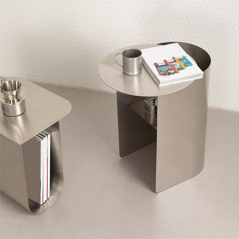 Contemporary Sofa Side Accent Table Metal with Storage Living Room Abstract