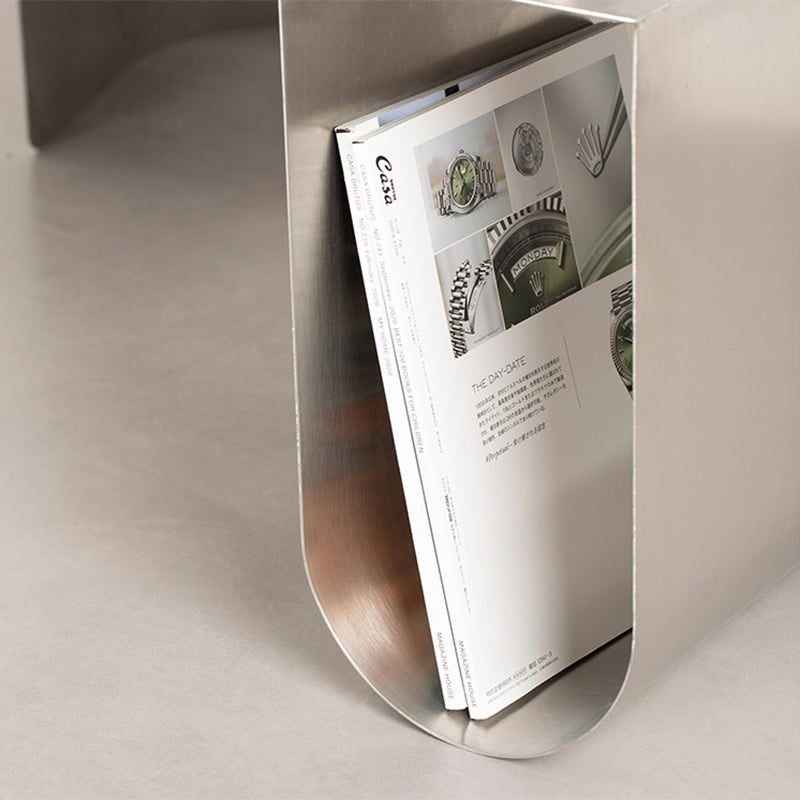 Contemporary Sofa Side Accent Table Metal with Storage Living Room Abstract