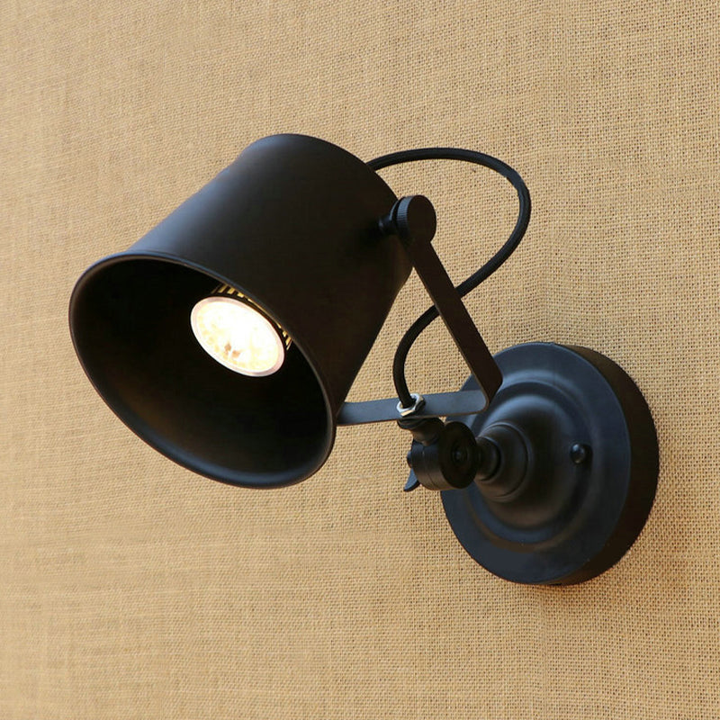 Antique Style Bucket Wall Light Sconce 1 Light Iron Adjustable Wall Mounted Lamp in Black/Grey for Outdoor
