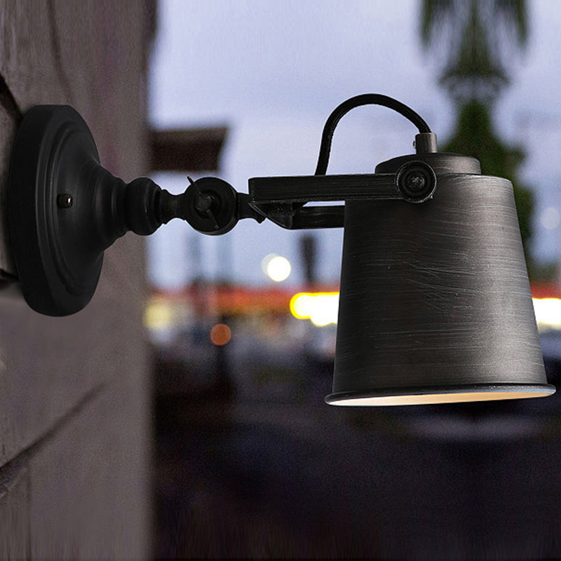 Antique Style Bucket Wall Light Sconce 1 Light Iron Adjustable Wall Mounted Lamp in Black/Grey for Outdoor